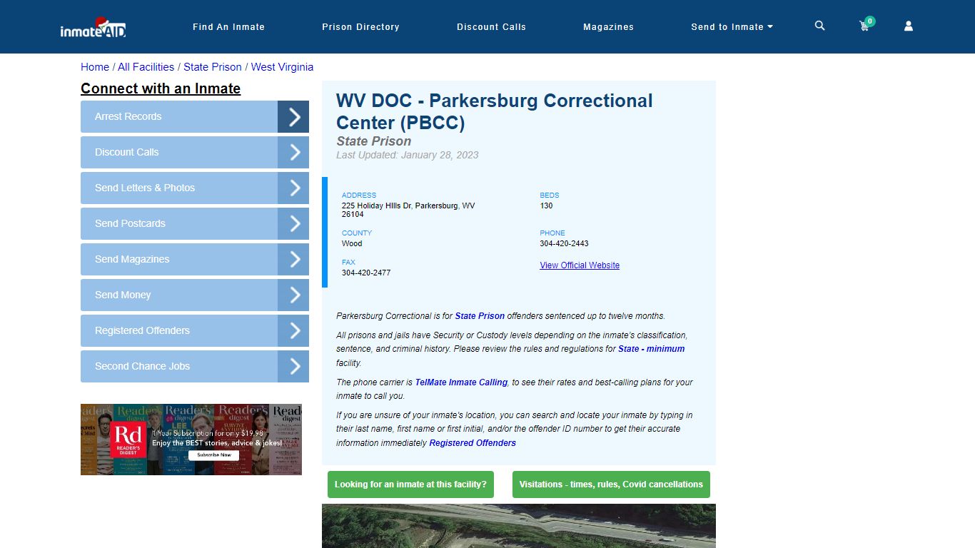 WV DOC - Parkersburg Correctional Center (PBCC) & Inmate Search ...